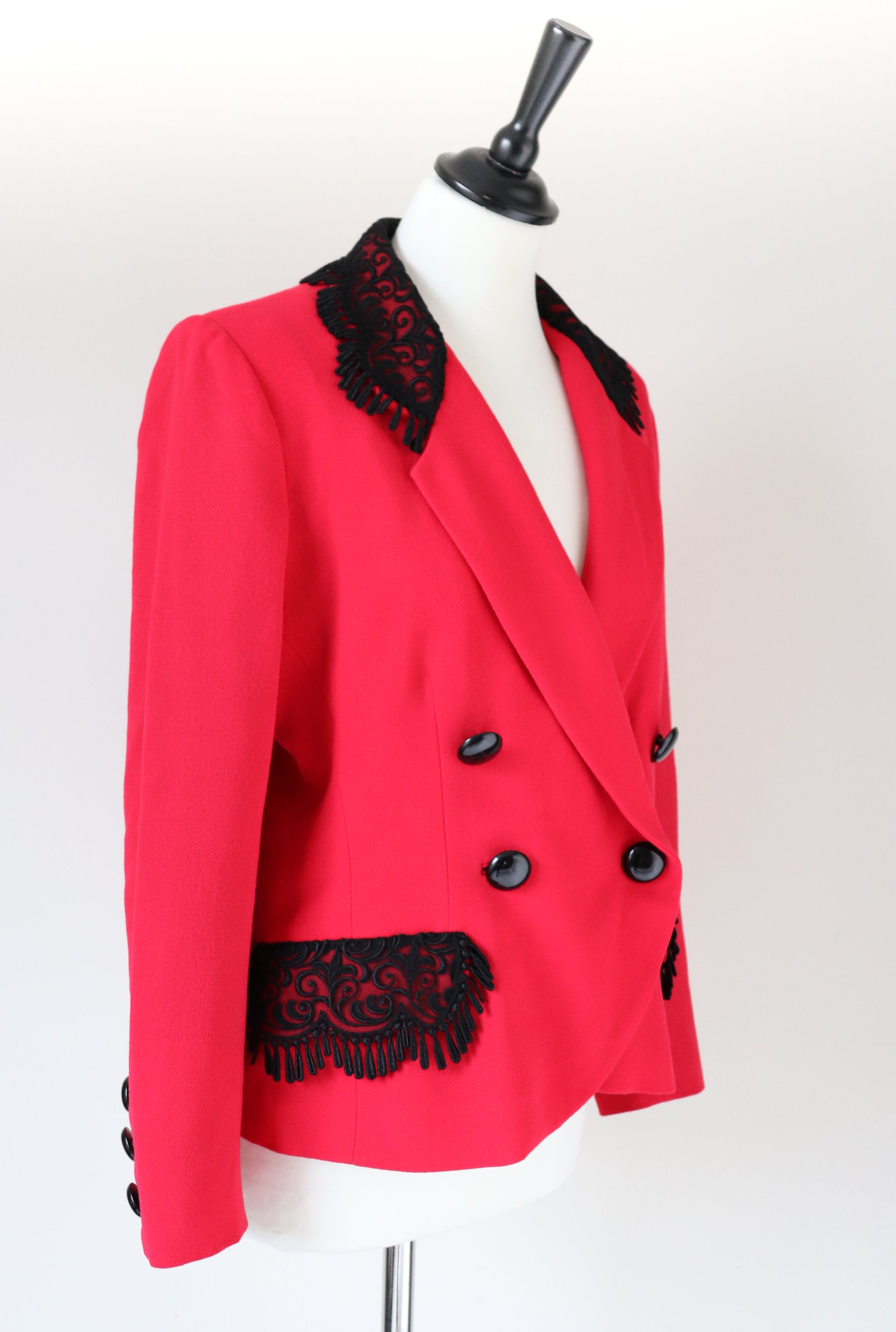 Red 1990s Fitted Jacket - Red Crepe - Vintage - M / UK 12