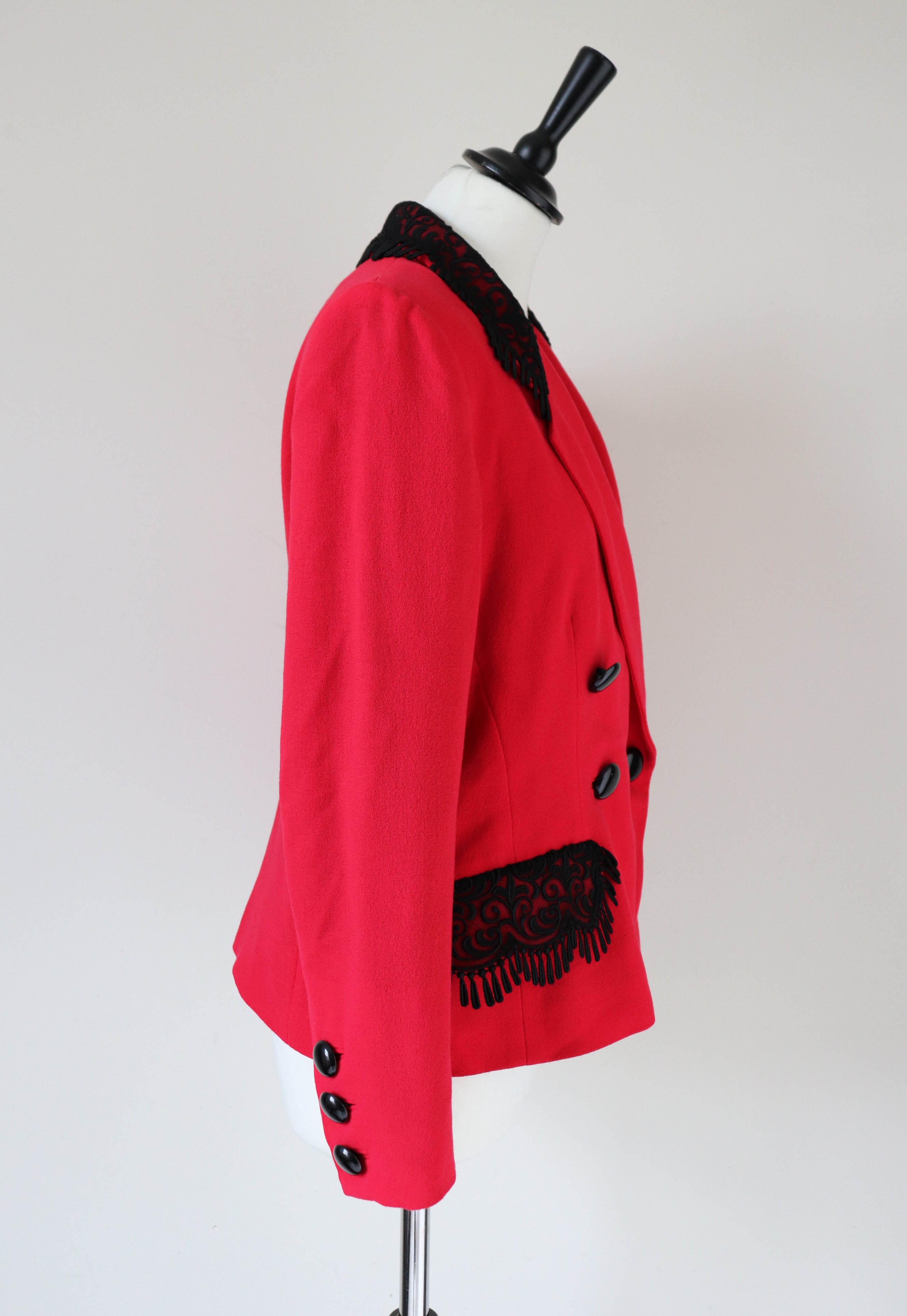Red 1990s Fitted Jacket - Red Crepe - Vintage - M / UK 12