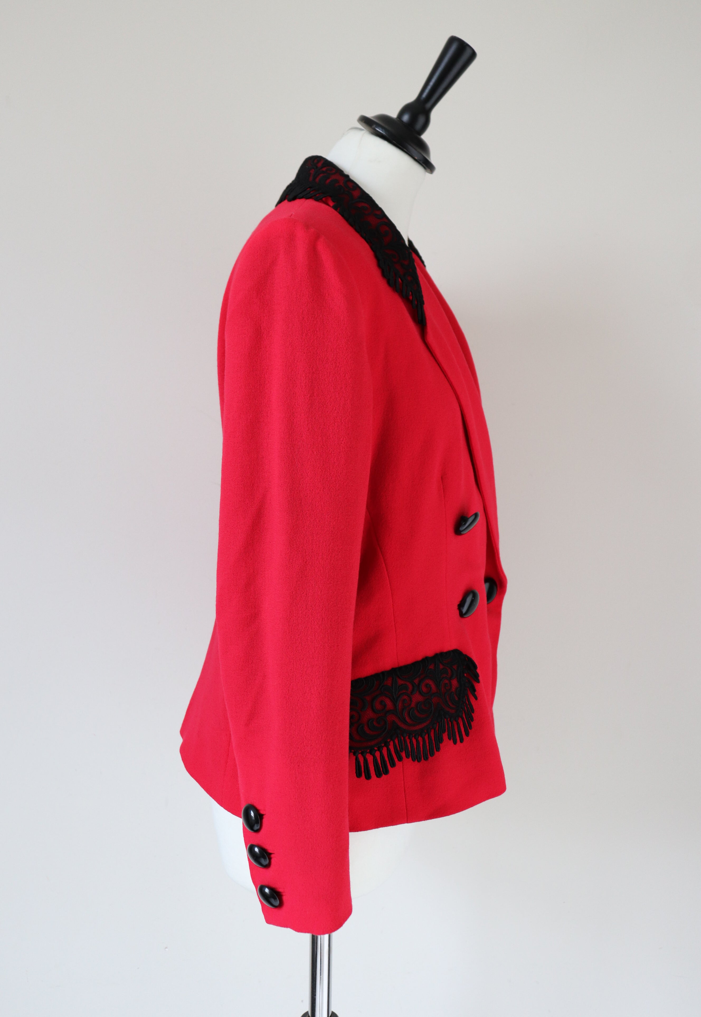 Red 1990s Fitted Jacket - Red Crepe -  Vintage - M / UK 12
