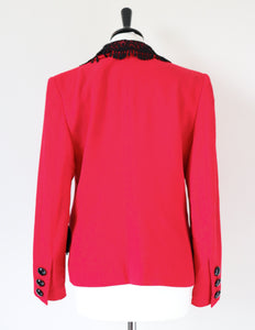 Red 1990s Fitted Jacket - Red Crepe - Vintage - M / UK 12