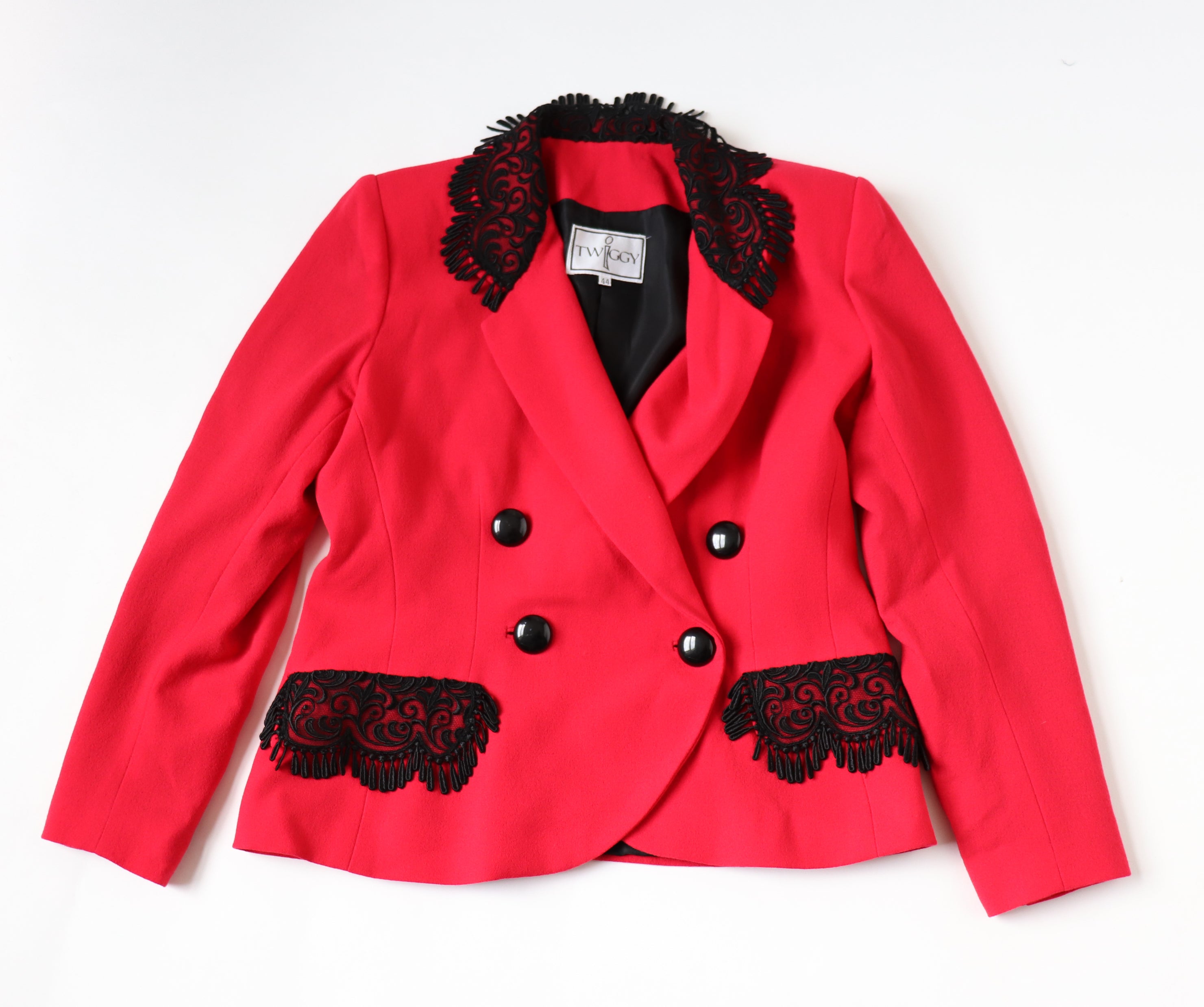 Red 1990s Fitted Jacket - Red Crepe - Vintage - M / UK 12