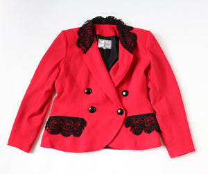 Red 1990s Fitted Jacket - Red Crepe - Vintage - M / UK 12
