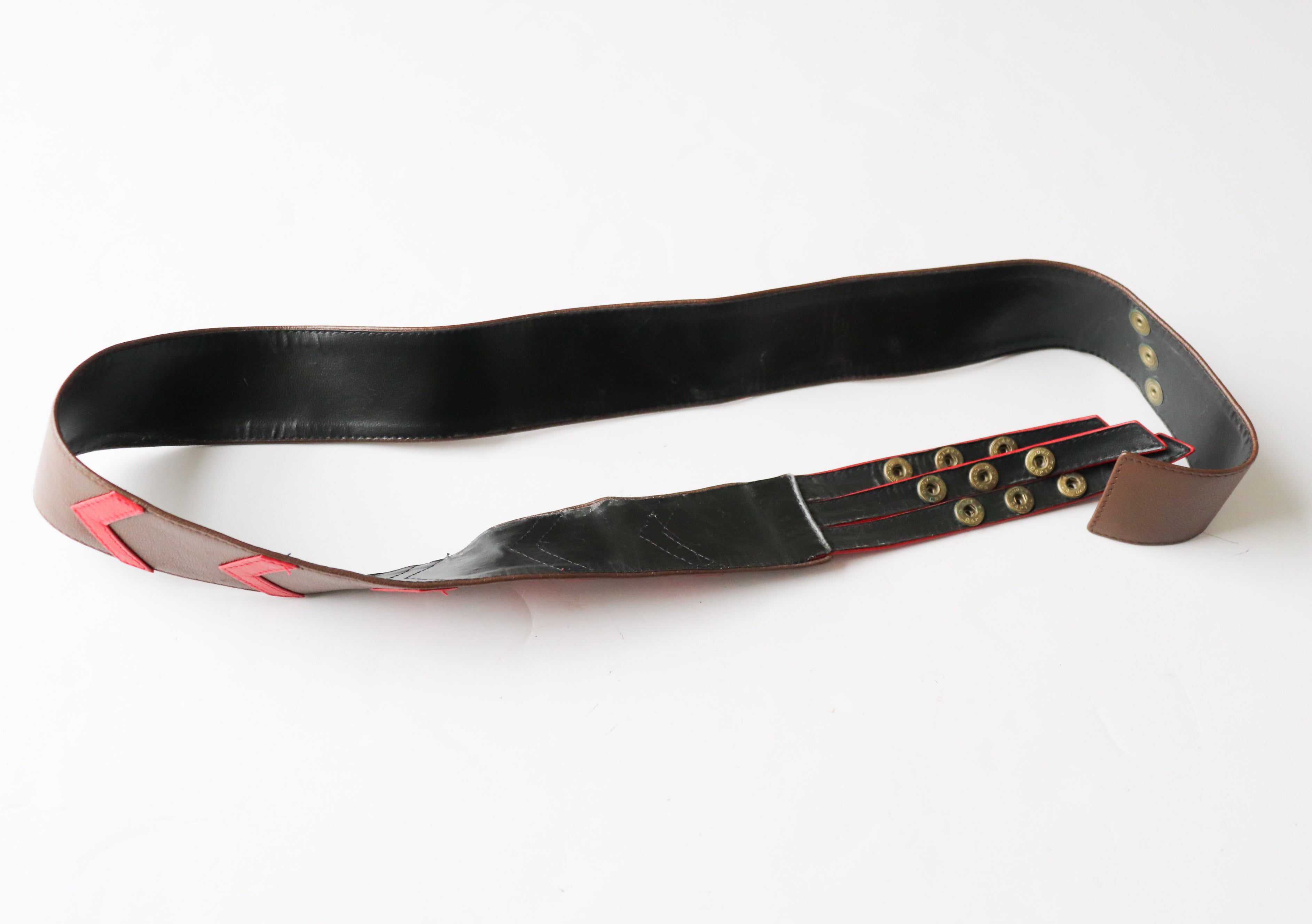 Red / Brown Leather 1980s Vintage Belt - Wide - Large / Medium
