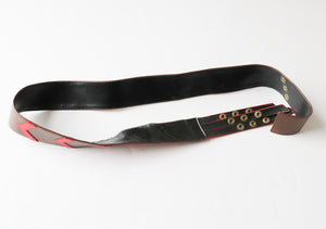 Red / Brown Leather 1980s Vintage Belt - Wide - Large / Medium