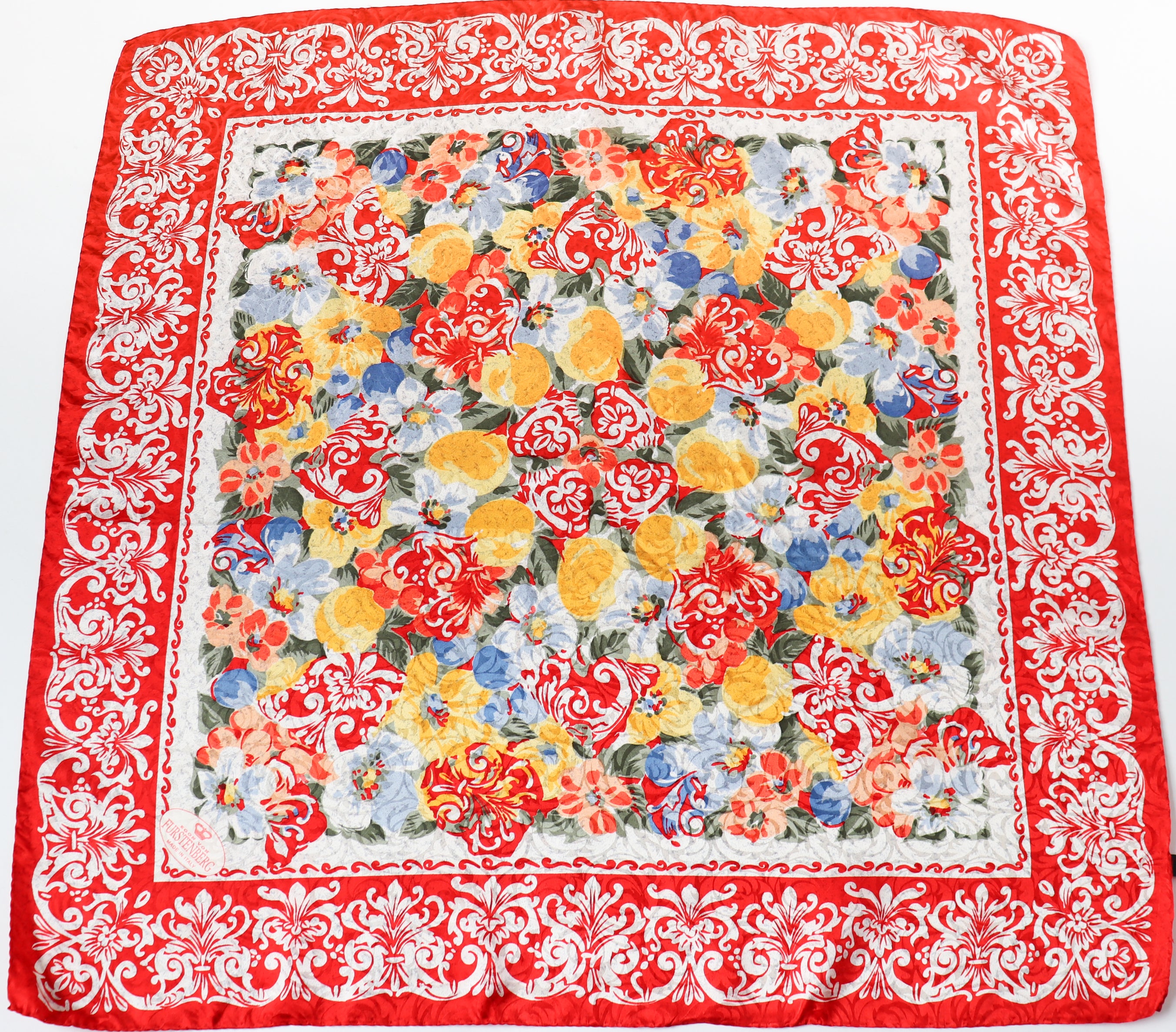 Egon von Furstenberg Silk Scarf - Red  Floral  - LARGE