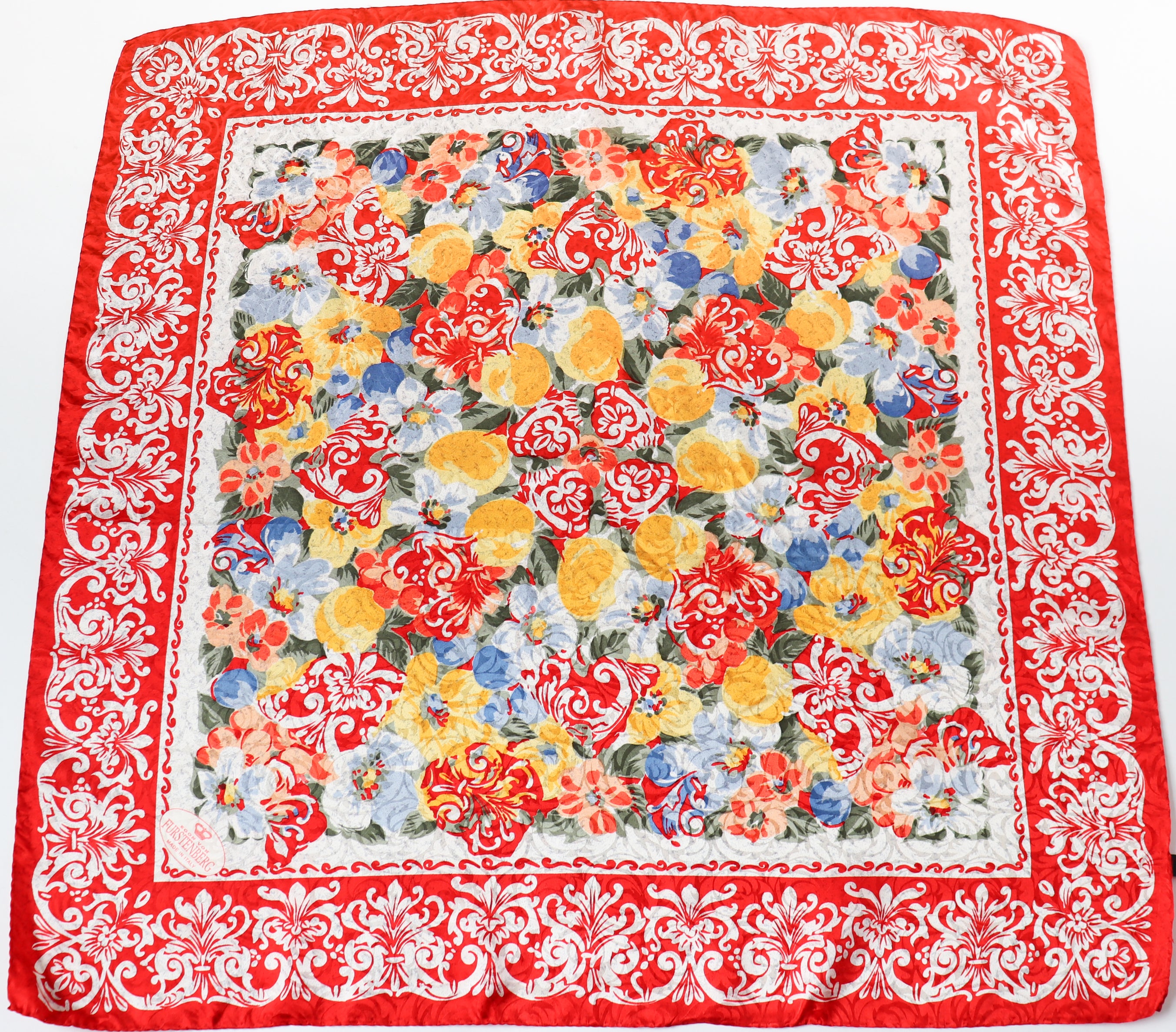 Egon von Furstenberg Silk Scarf - Red  Floral   -  LARGE