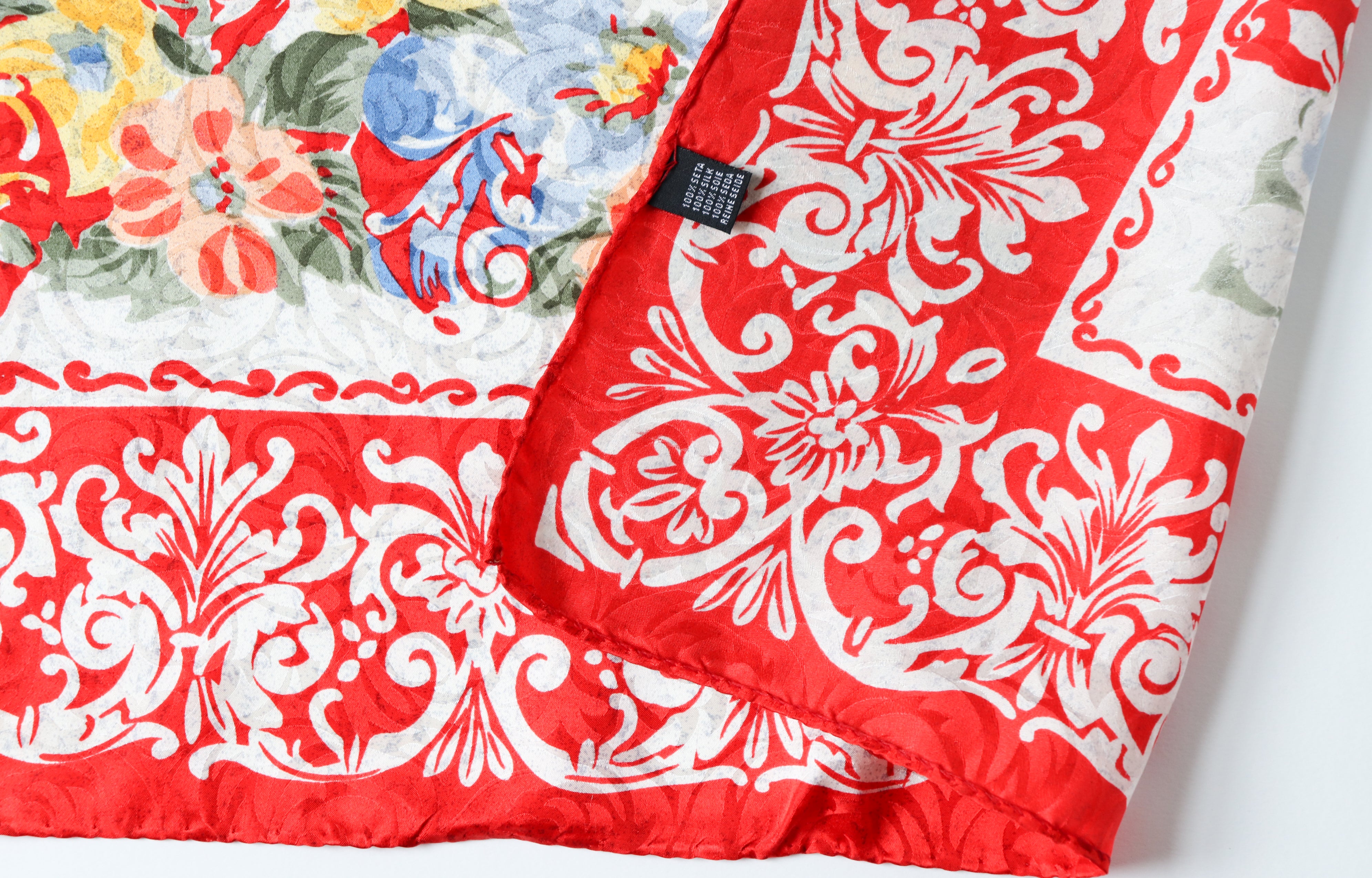 Egon von Furstenberg Silk Scarf - Red  Floral  - LARGE