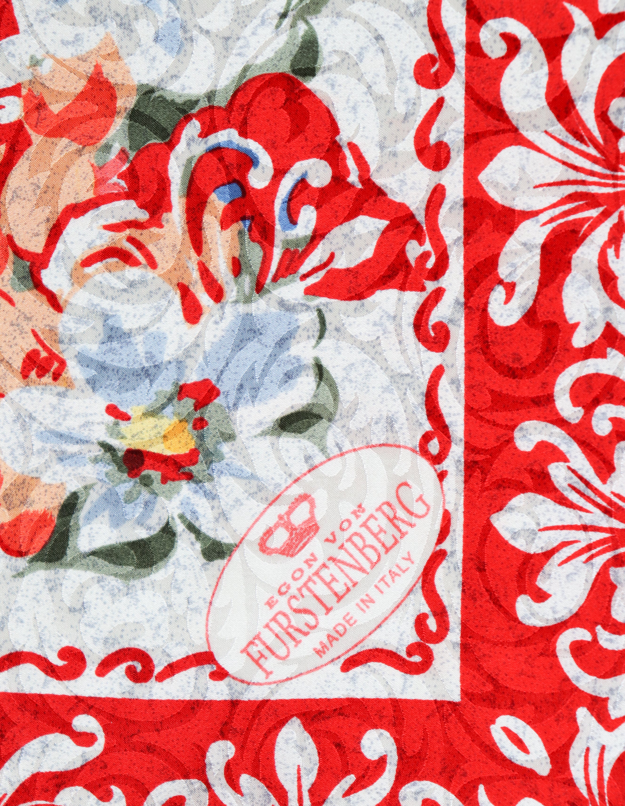 Egon von Furstenberg Silk Scarf - Red  Floral   -  LARGE