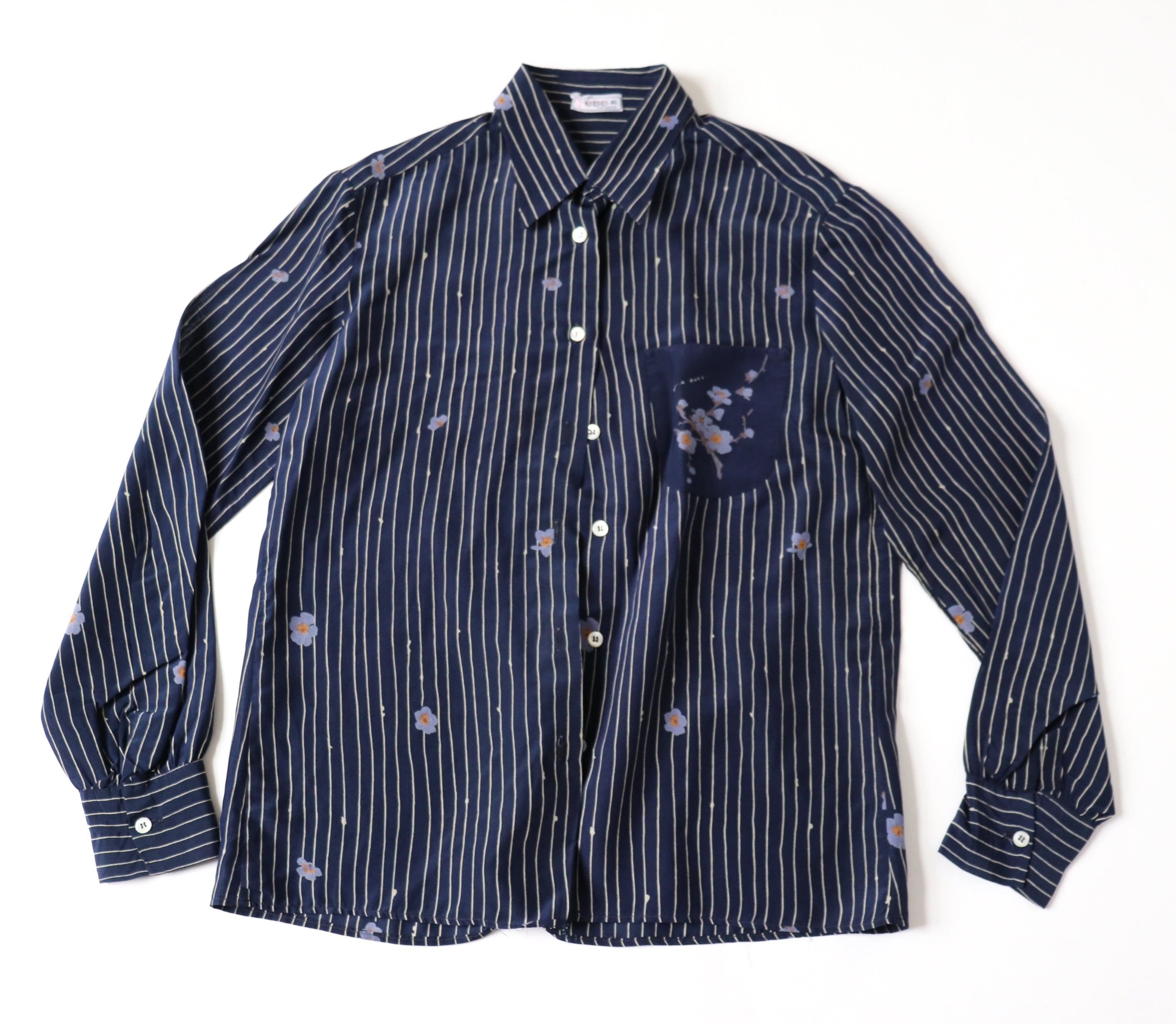 Vintage 1980s Striped Shirt - Blue Long Sleeves - Ebe / Mario Ducc  - M / UK 12