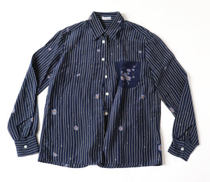 Vintage 1980s Striped Shirt - Blue Long Sleeves - Ebe / Mario Ducc  - M / UK 12