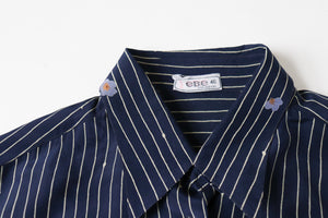 Vintage 1980s Striped Shirt - Blue Long Sleeves - Ebe / Mario Ducc  - M / UK 12