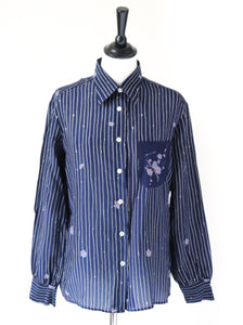 Vintage 1980s Striped Shirt - Blue Long Sleeves - Ebe / Mario Ducc  - M / UK 12