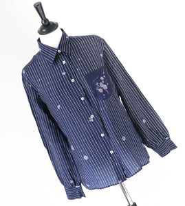 Vintage 1980s Striped Shirt - Blue Long Sleeves - Ebe / Mario Ducc  - M / UK 12