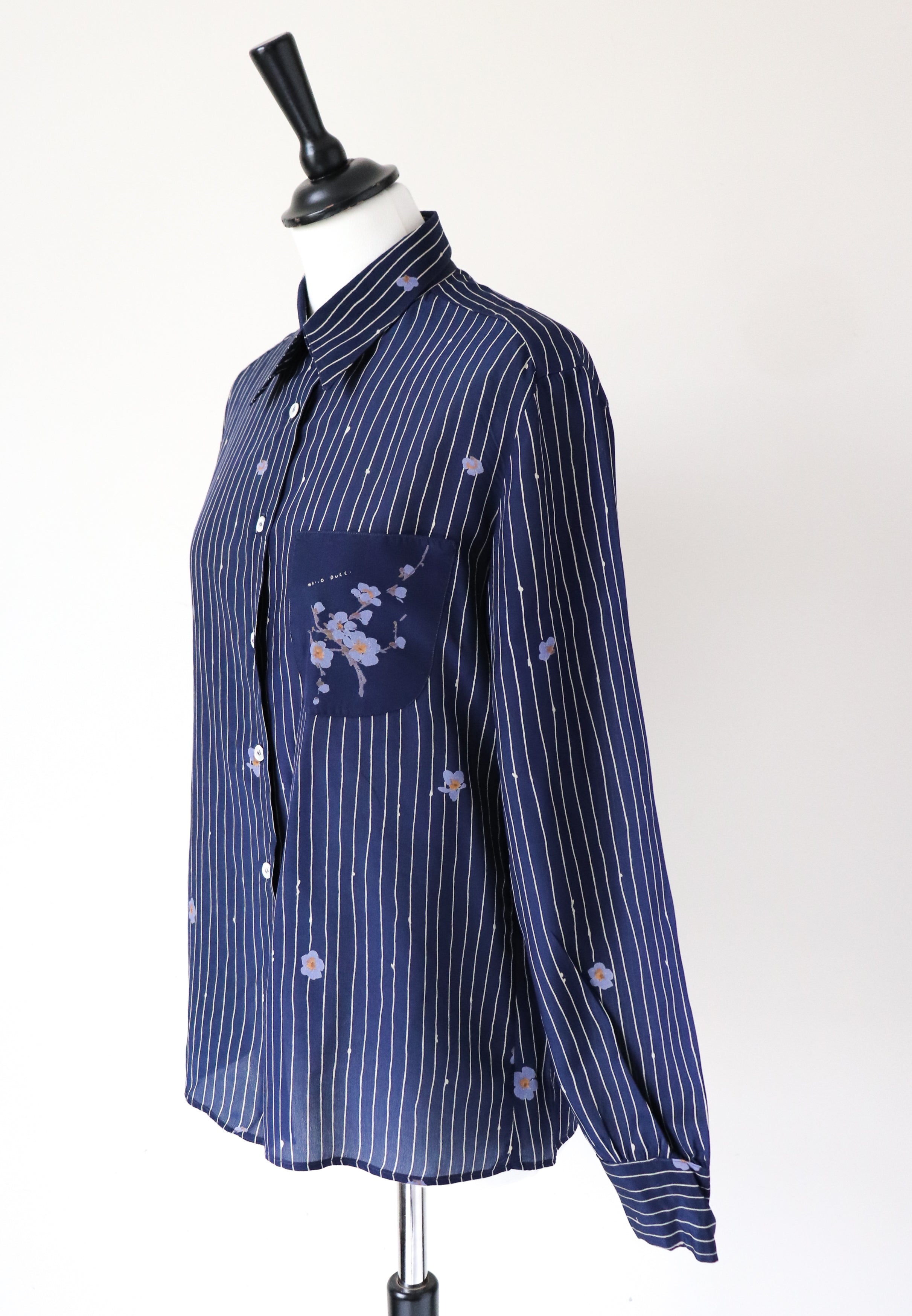 Vintage 1980s Striped Shirt - Blue Long Sleeves - Ebe / Mario Ducc  - M / UK 12