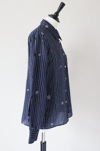 Vintage 1980s Striped Shirt - Blue Long Sleeves - Ebe / Mario Ducc  - M / UK 12