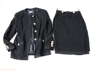 Elegance Black Collarless Jacket - Vintage 1990s - Fit UK 12 / M