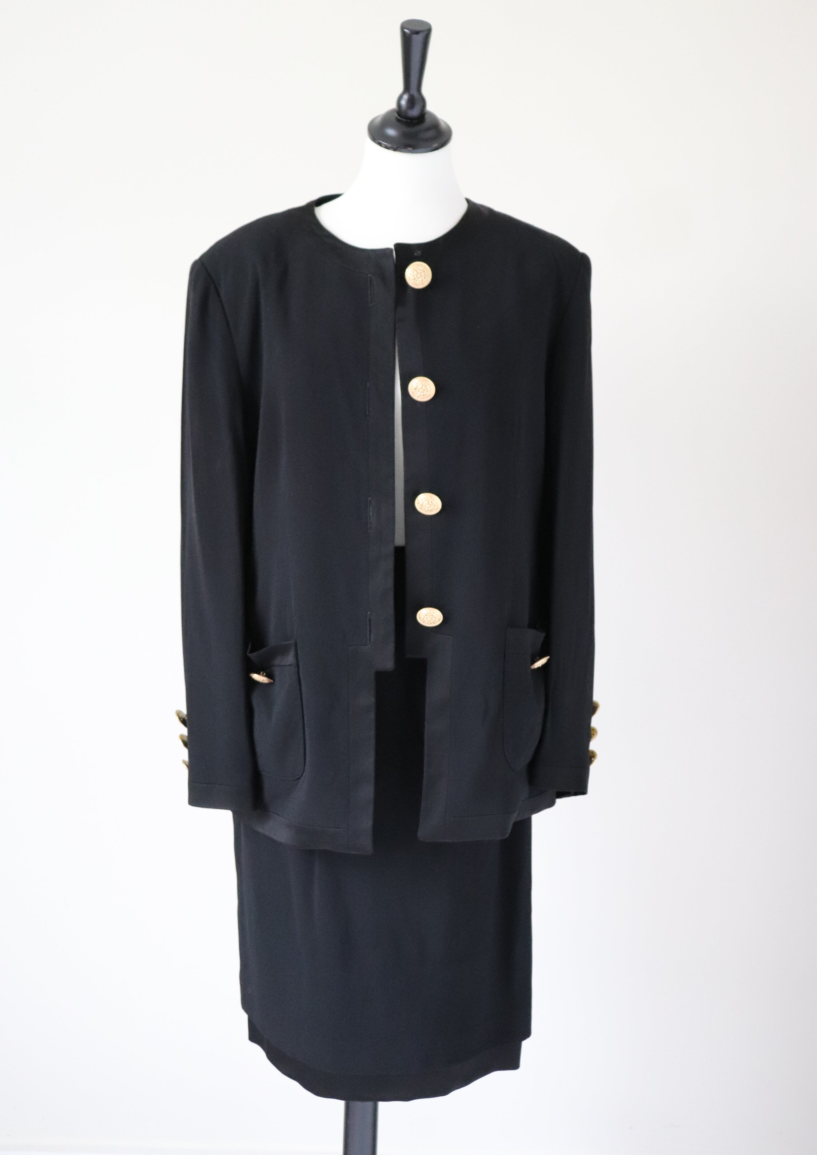 Elegance Black Collarless Jacket - Vintage 1990s - Fit UK 12 / M