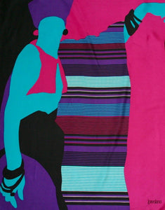 Loredano - 1980s Fashion Graphic Art Silk Scarf - Medium