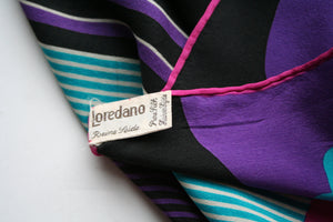 Loredano - 1980s Fashion Graphic Art Silk Scarf - Medium