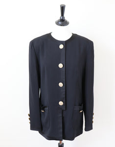 Elegance Black Collarless Jacket - Vintage 1990s - Fit UK 12 / M