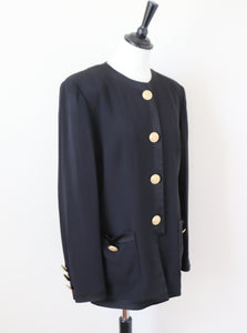 Elegance Black Collarless Jacket - Vintage 1990s - Fit UK 12 / M