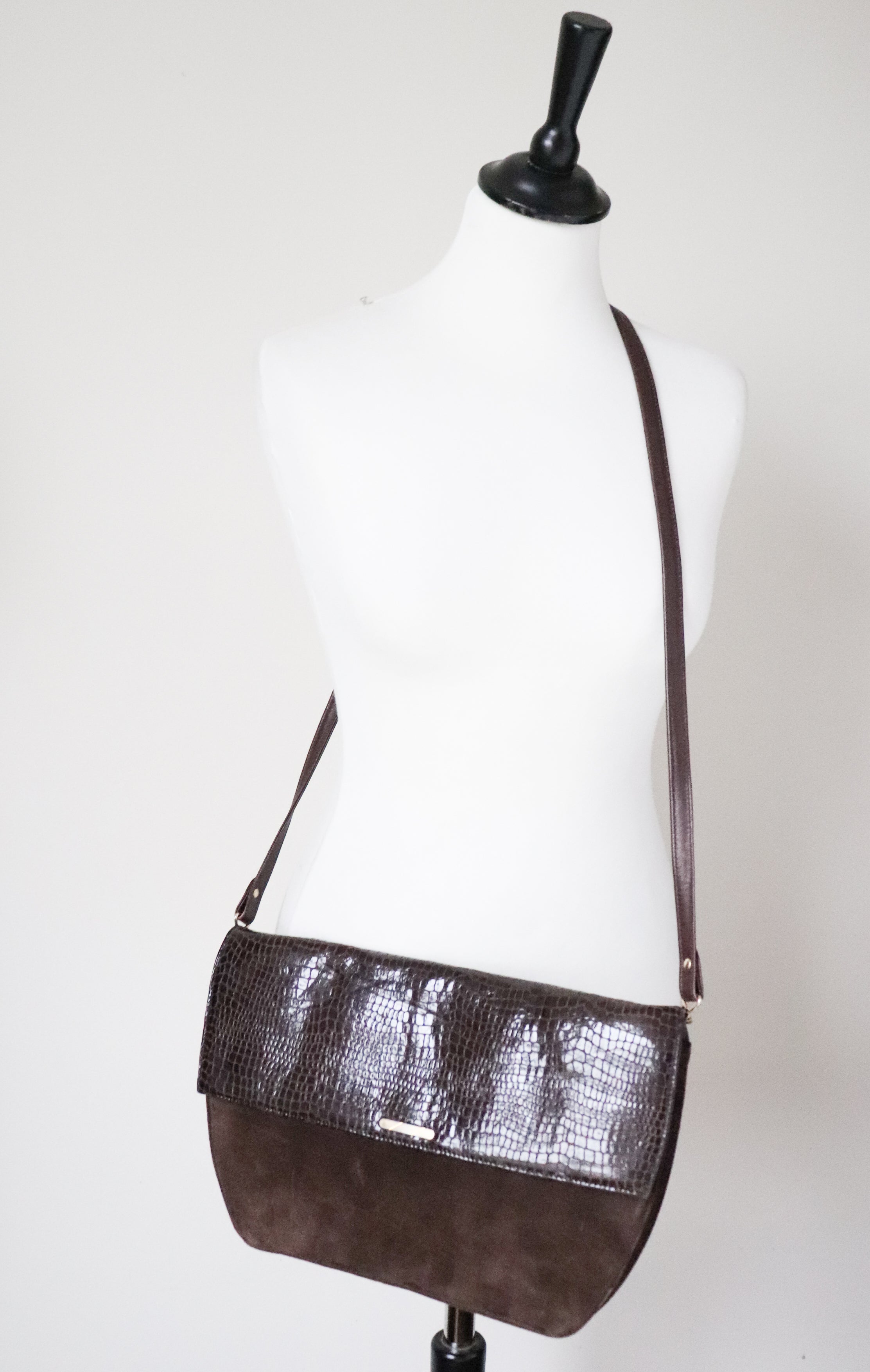 Brown Envelope Shoulder / Clutch  Bag - Vintage 1980s Crossbody - Leather / Suede - Medium