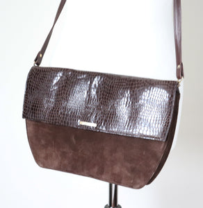 Brown Envelope Shoulder / Clutch  Bag - Vintage 1980s Crossbody - Leather / Suede - Medium