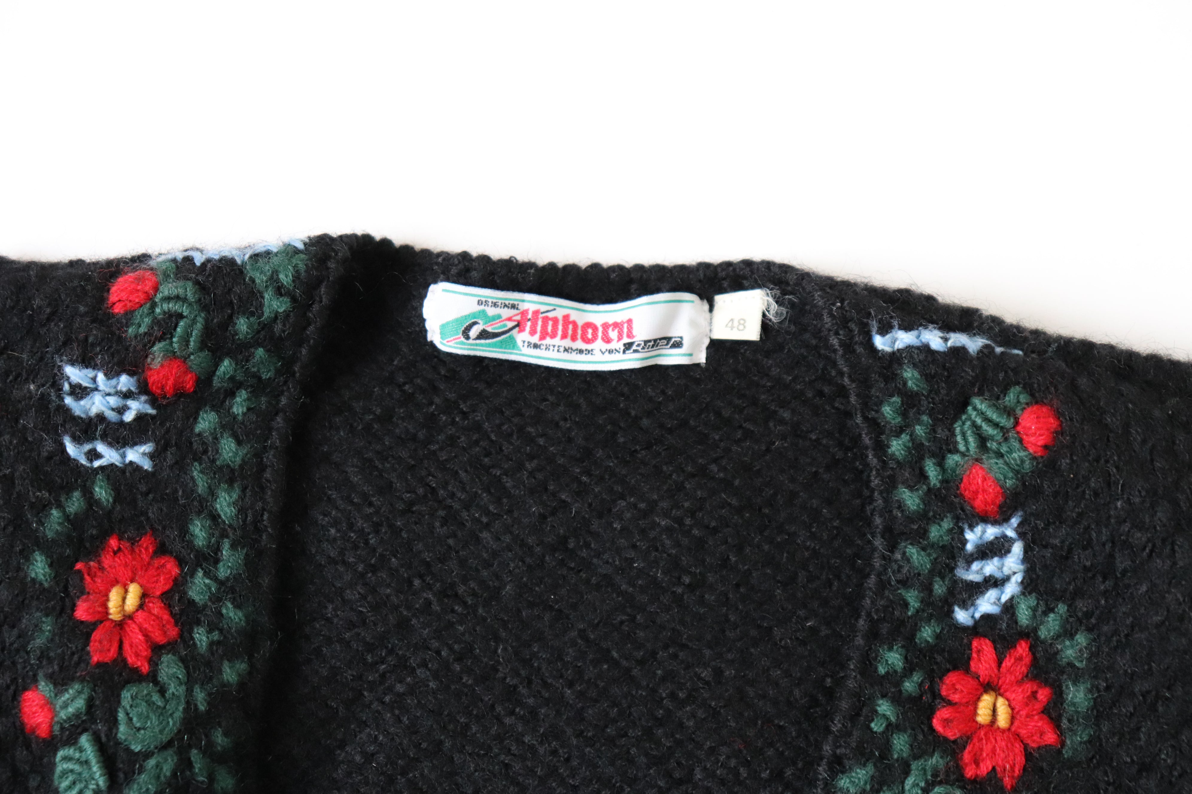 Alphorn Tirol Knitted Waistcoat - Black / Red - Oktoberfest - S/ M - UK 10 / 12