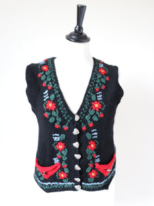 Alphorn Tirol Knitted Waistcoat - Black / Red - Oktoberfest - S/ M - UK 10 / 12