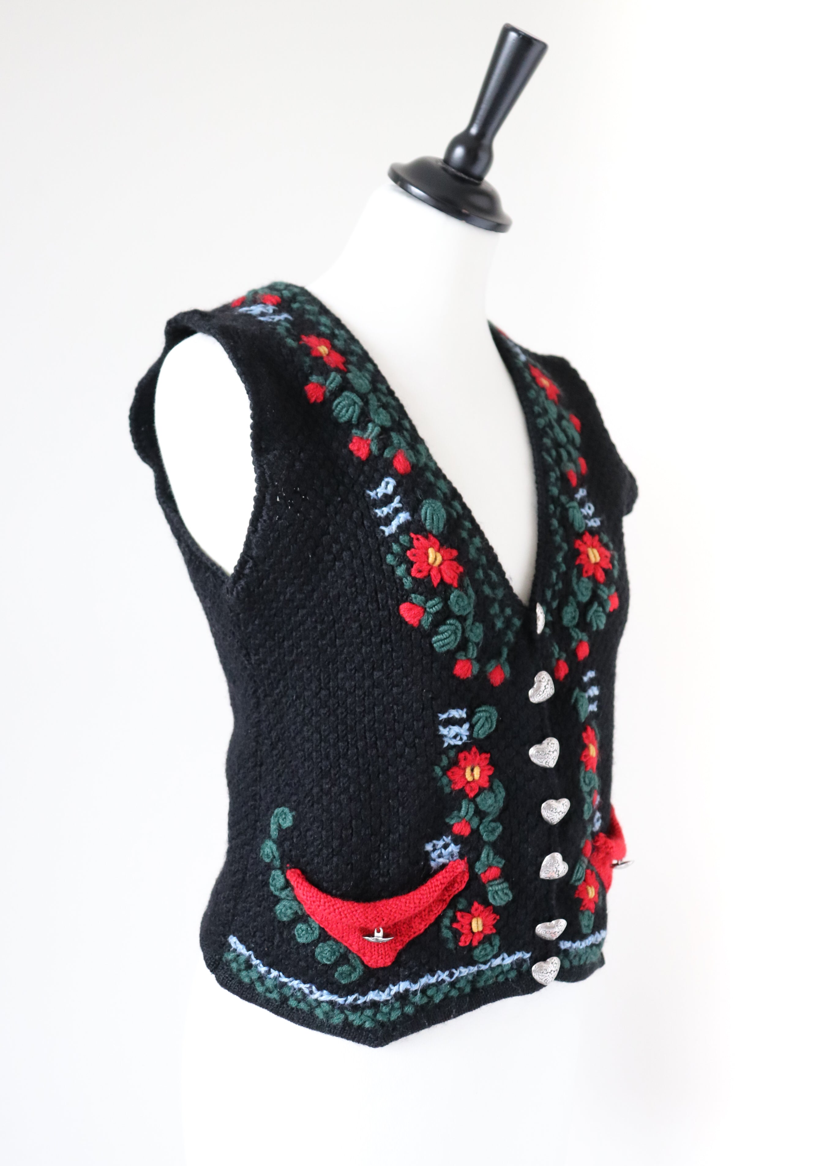 Alphorn Tirol Knitted Waistcoat - Black / Red - Oktoberfest - S/ M - UK 10 / 12