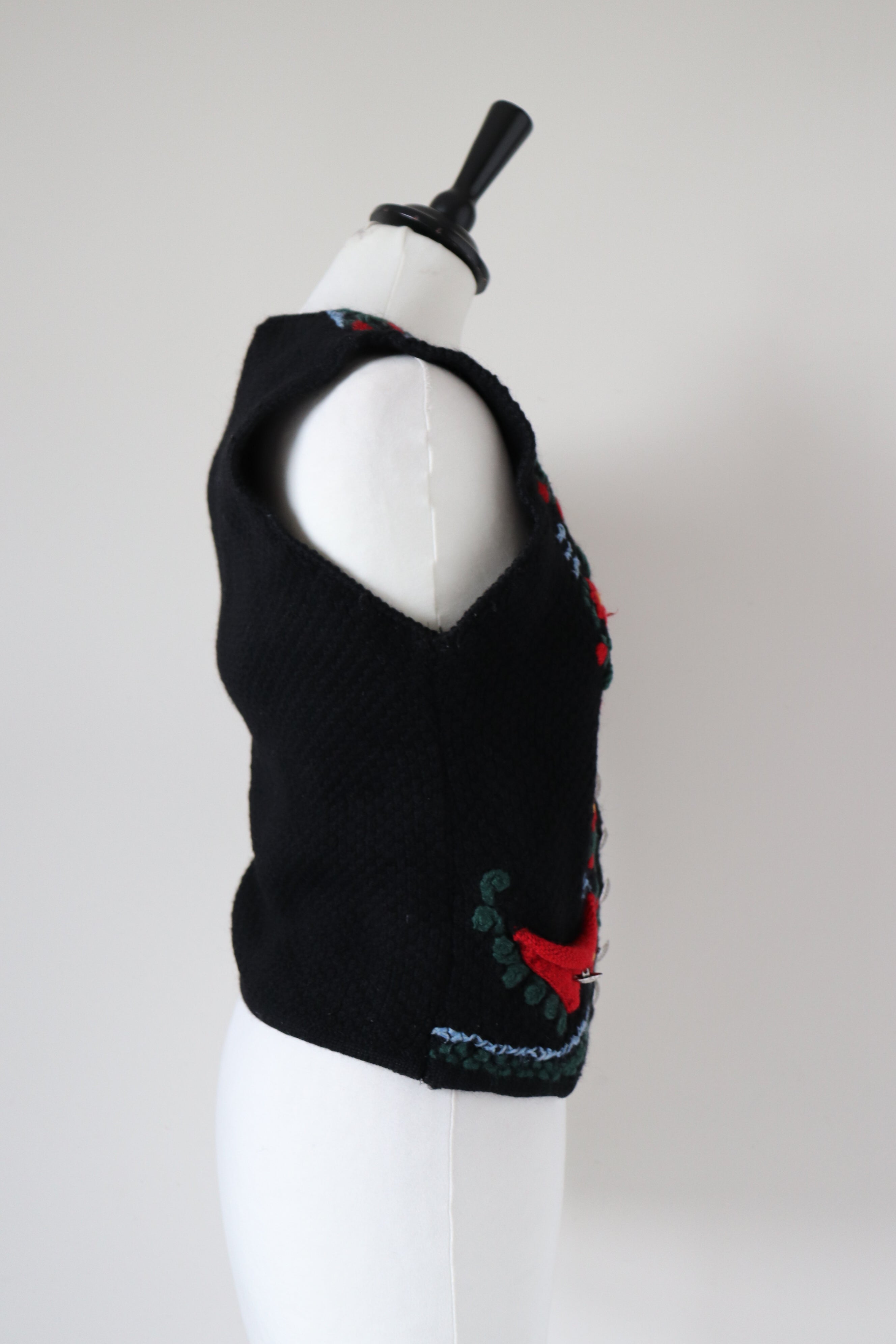 Alphorn Tirol Knitted Waistcoat - Black / Red - Oktoberfest - S/ M - UK 10 / 12