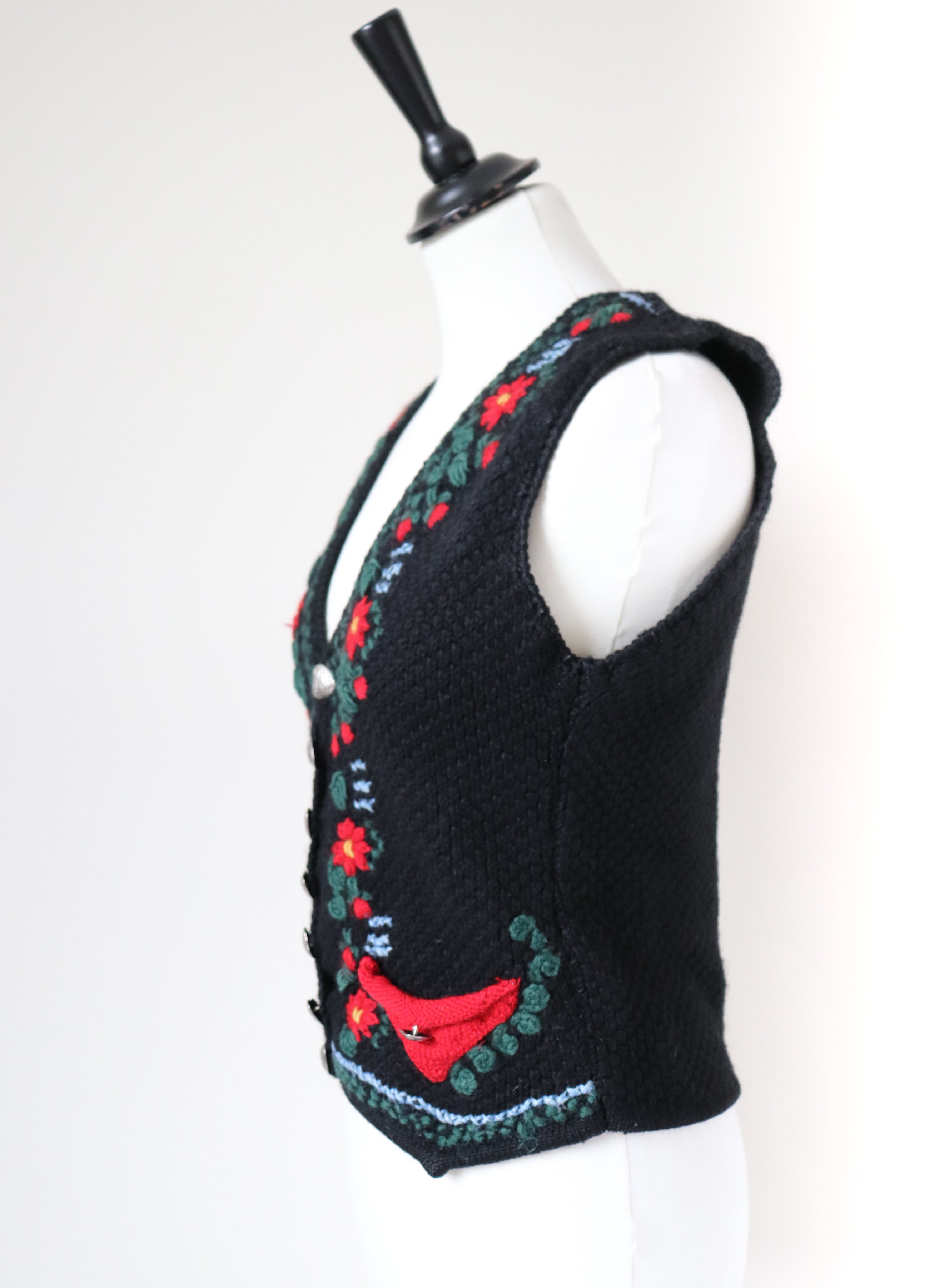 Alphorn Tirol Knitted Waistcoat - Black / Red - Oktoberfest - S/ M - UK 10 / 12