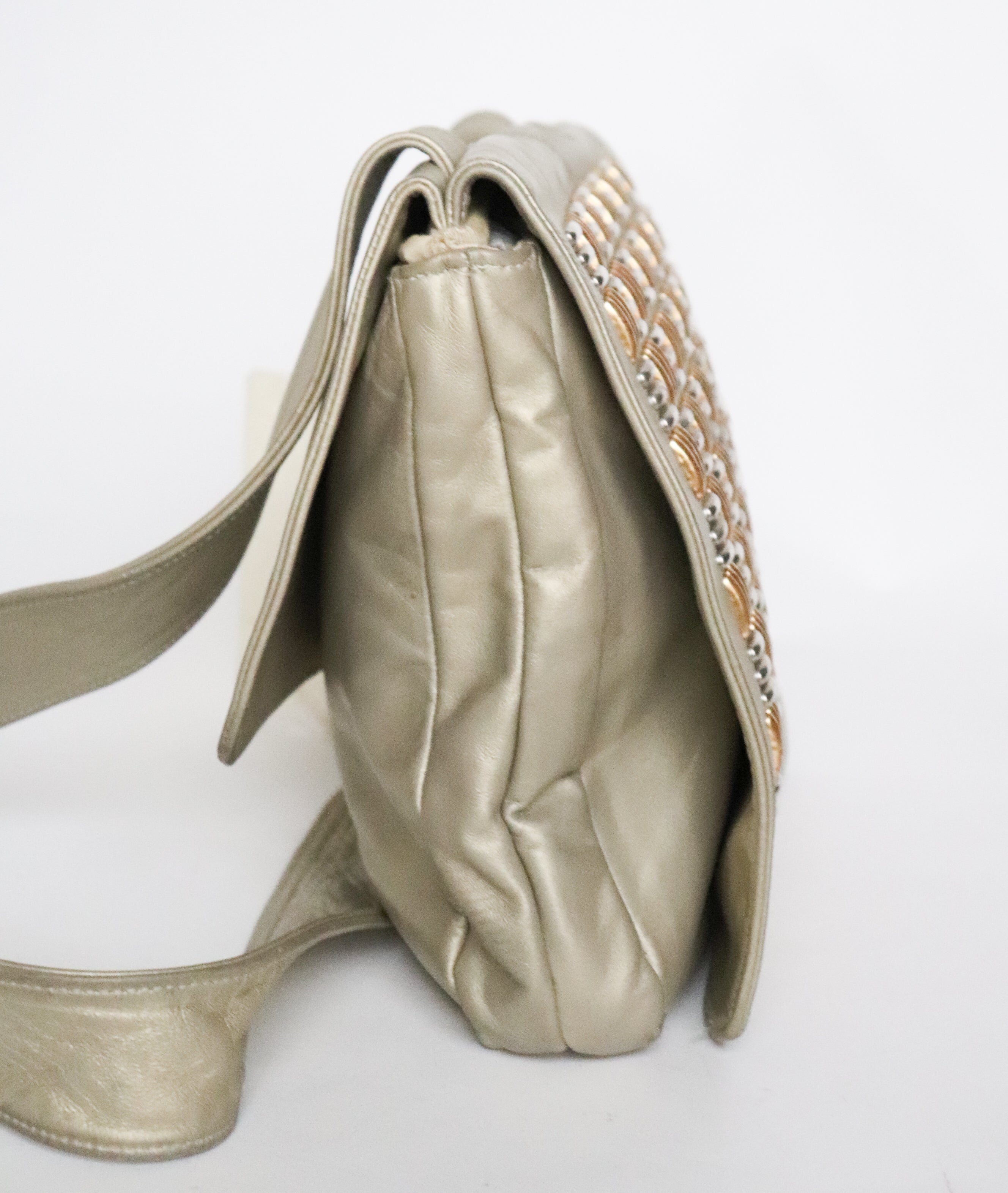 Vintage 1990 Gold Crossbody / Messenger  Bag - Leather - 2-way - Medium / Large