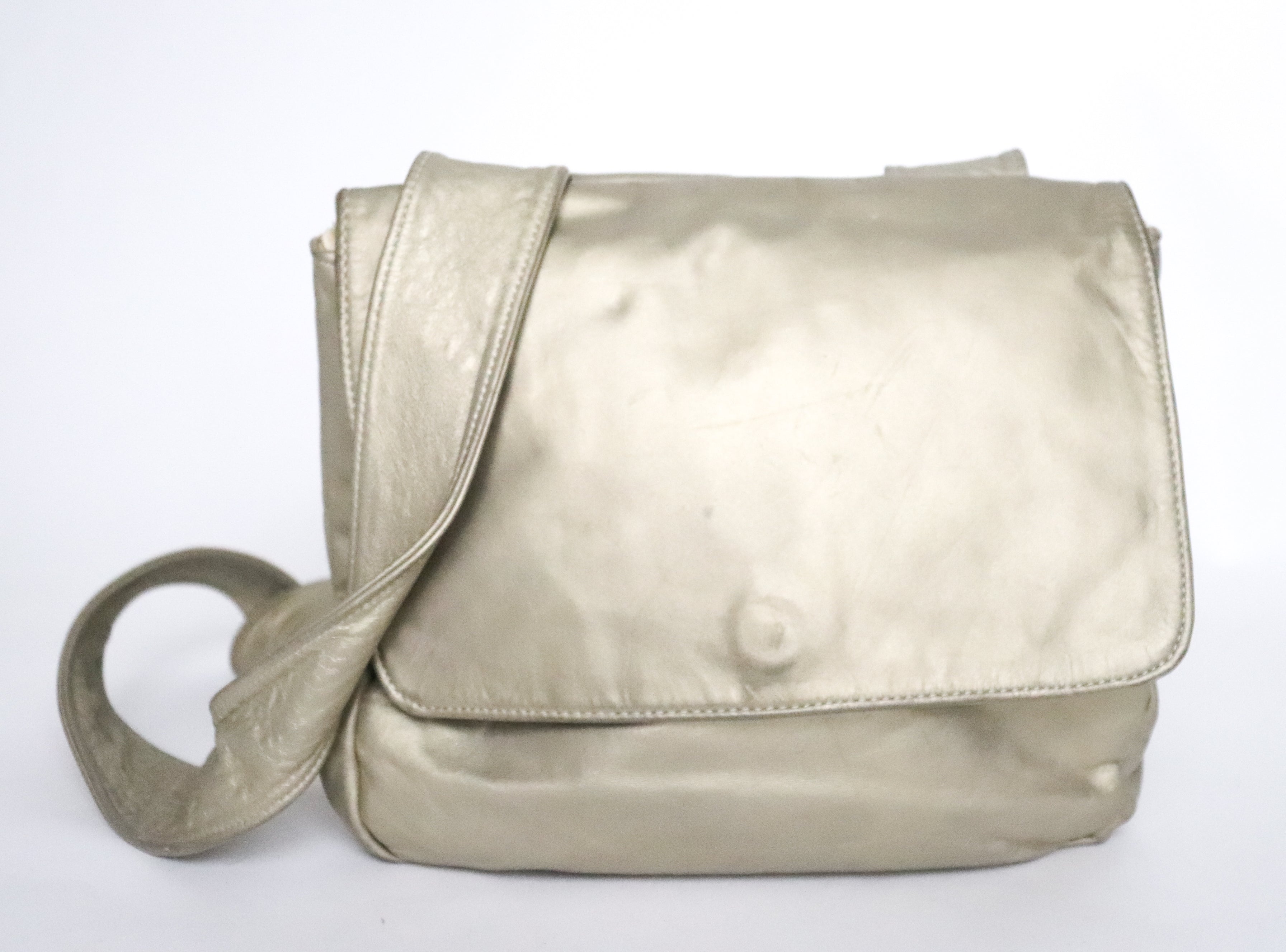 Vintage 1990 Gold Crossbody / Messenger  Bag - Leather - 2-way - Medium / Large