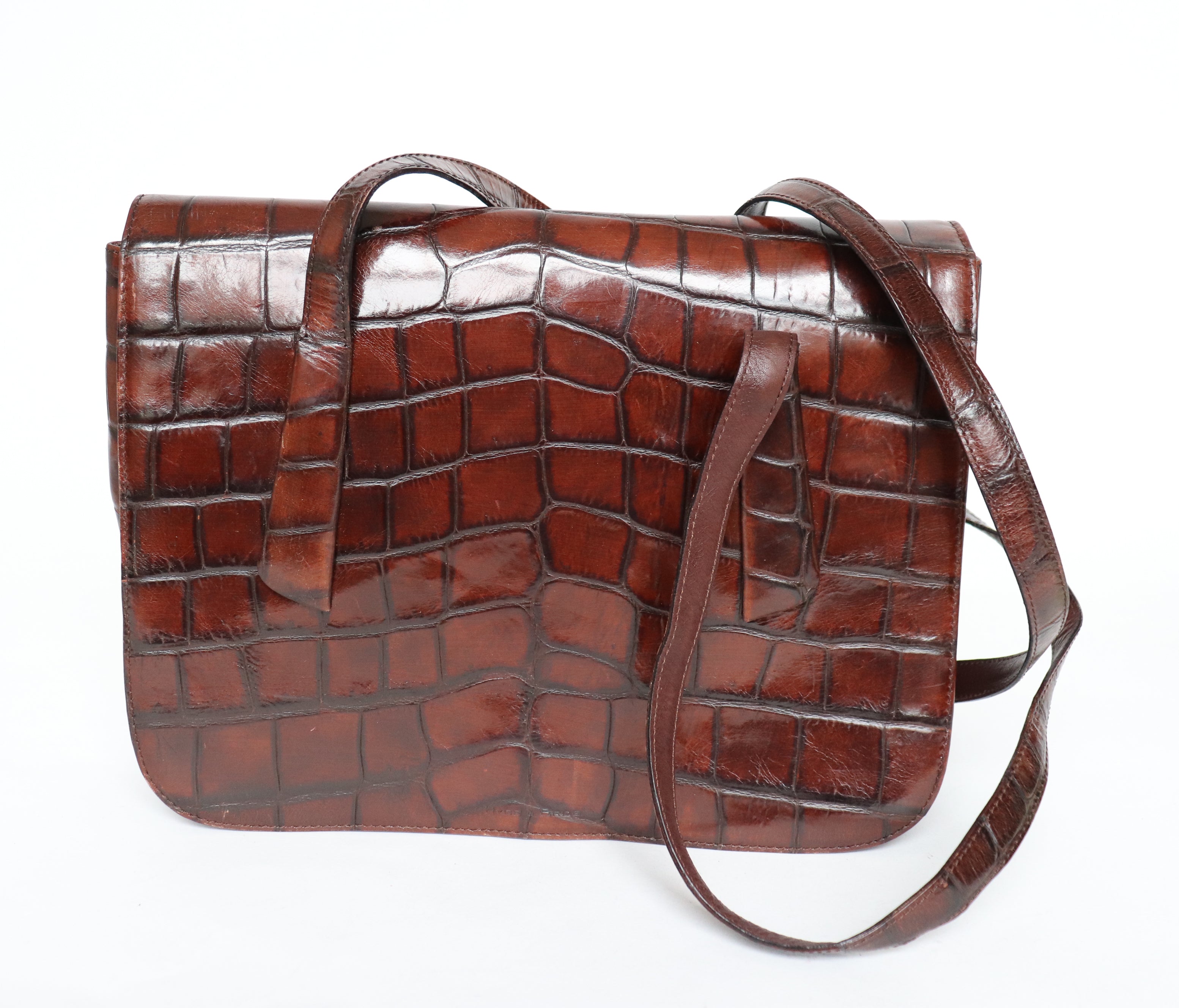 Hyde & Bros Shoulder Bag - Brown Croc Embossed Leather - Medium