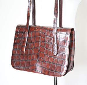 Hyde & Bros Shoulder Bag - Brown Croc Embossed Leather - Medium