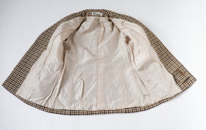 Heavy Pea Coat Jacket - Brown / Beige Check - Wool - Vintage - M / UK 12