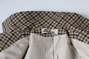 Heavy Pea Coat Jacket - Brown / Beige Check - Wool - Vintage - M / UK 12