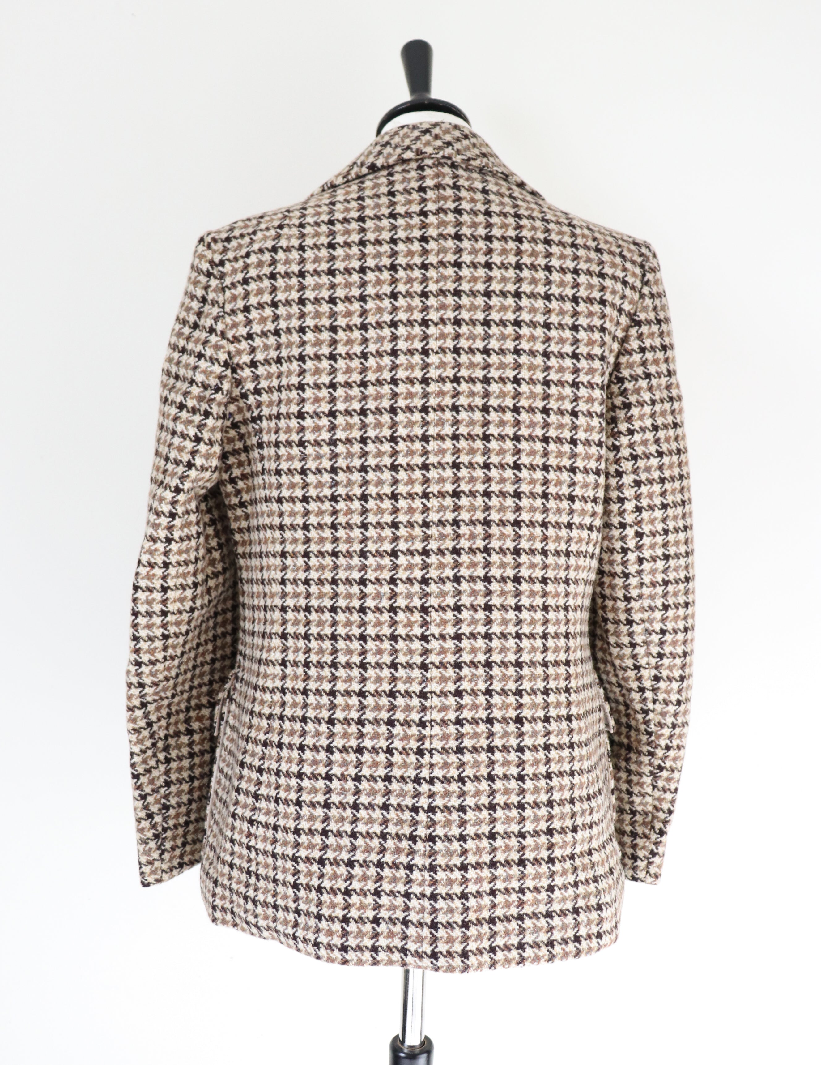 Heavy Pea Coat Jacket - Brown / Beige Check - Wool - Vintage - M / UK 12