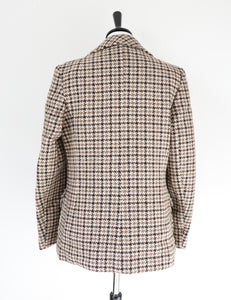Heavy Pea Coat Jacket - Brown / Beige Check - Wool - Vintage - M / UK 12