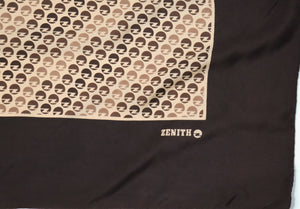 ZENITH Vintage Silk Scarf - 1980s Geometric Logo Print - Brown - LARGE
