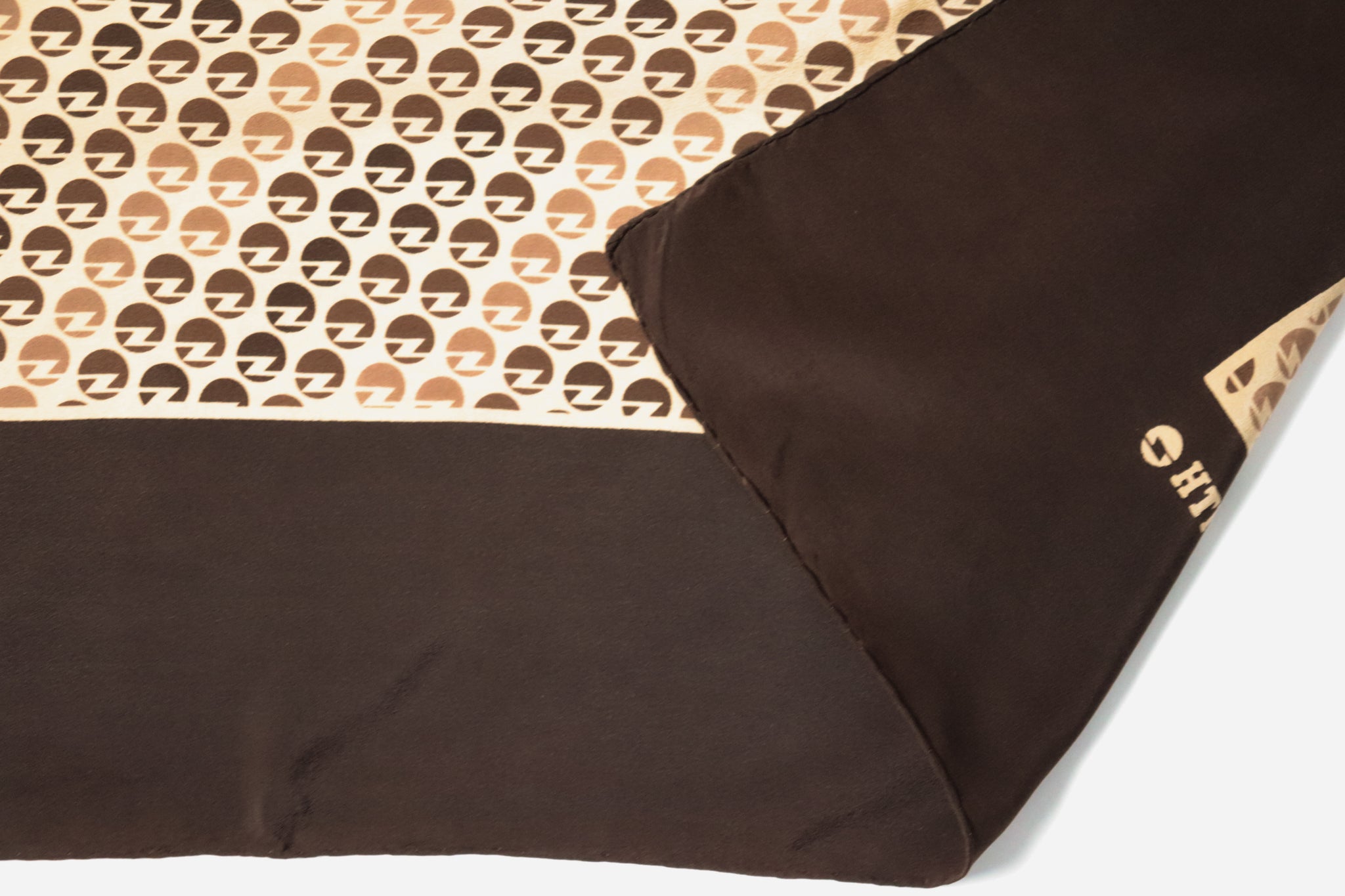 ZENITH Vintage Silk Scarf - 1980s Geometric Logo Print - Brown - LARGE