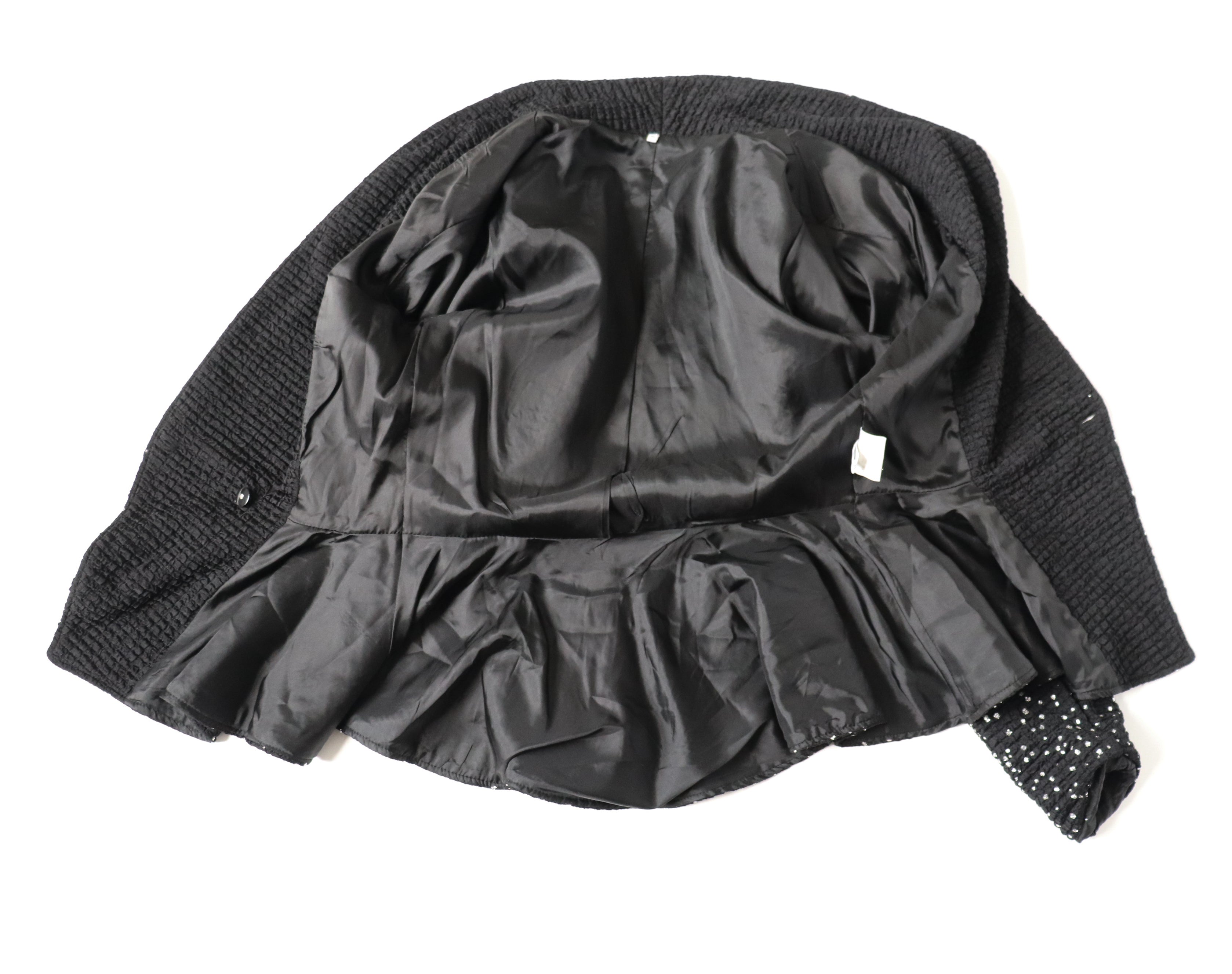 Glitter Black Stretchy Peplum Jacket - Showgirl / Disco - 1980s Vintage - M / UK 12