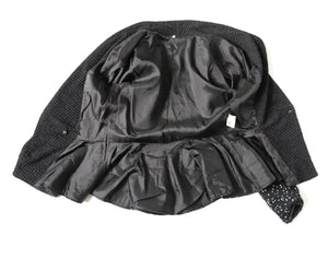 Glitter Black Stretchy Peplum Jacket - Showgirl / Disco - 1980s Vintage - M / UK 12