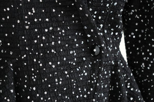 Glitter Black Stretchy Peplum Jacket - Showgirl / Disco - 1980s Vintage - M / UK 12