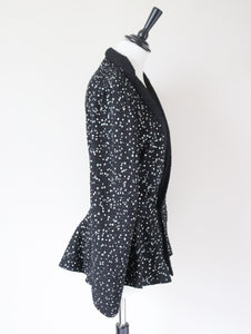 Glitter Black Stretchy Peplum Jacket - Showgirl / Disco - 1980s Vintage - M / UK 12