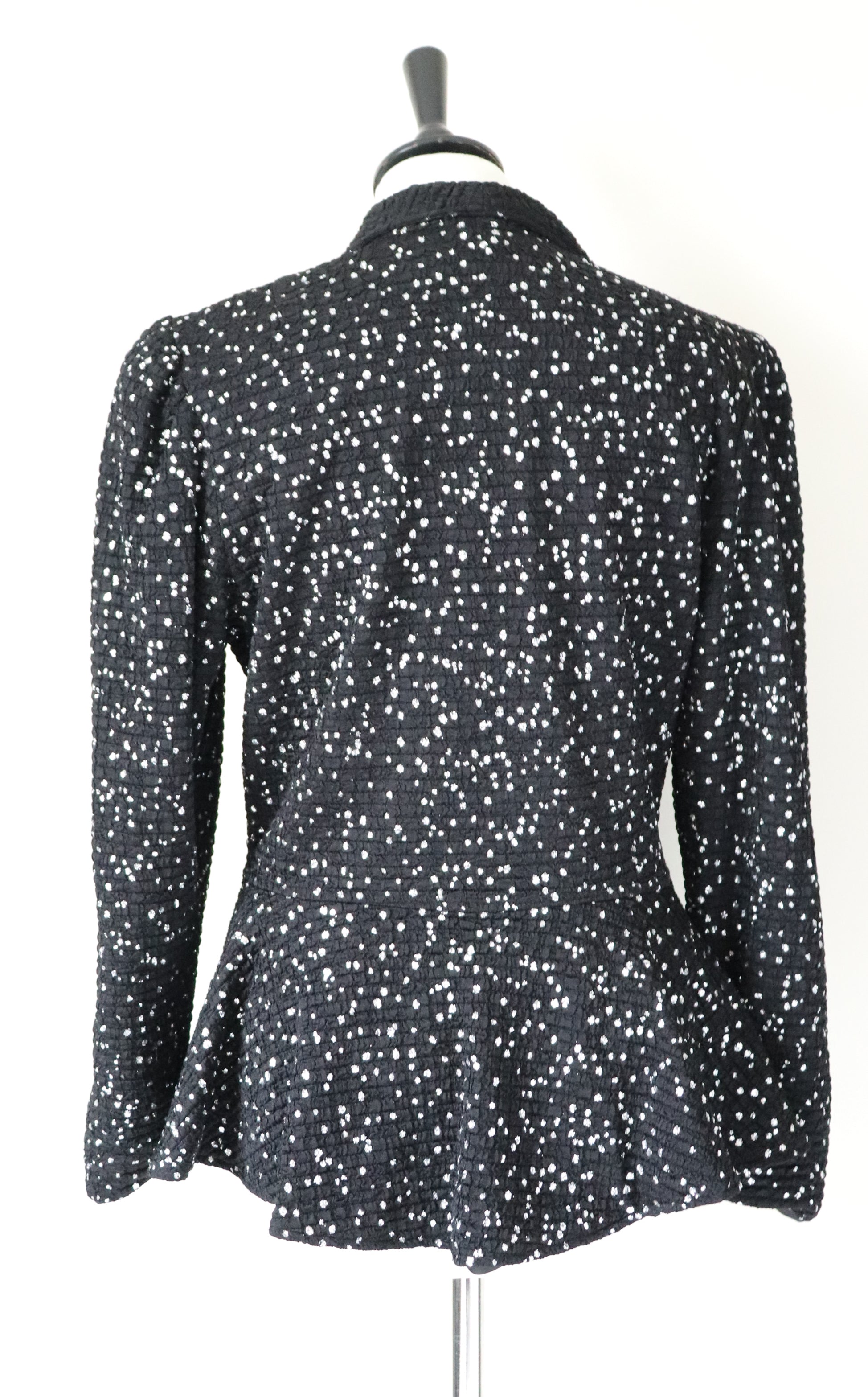 Glitter Black Stretchy Peplum Jacket - Showgirl / Disco - 1980s Vintage - M / UK 12
