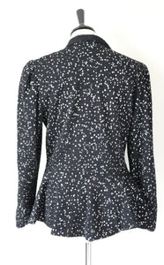 Glitter Black Stretchy Peplum Jacket - Showgirl / Disco - 1980s Vintage - M / UK 12