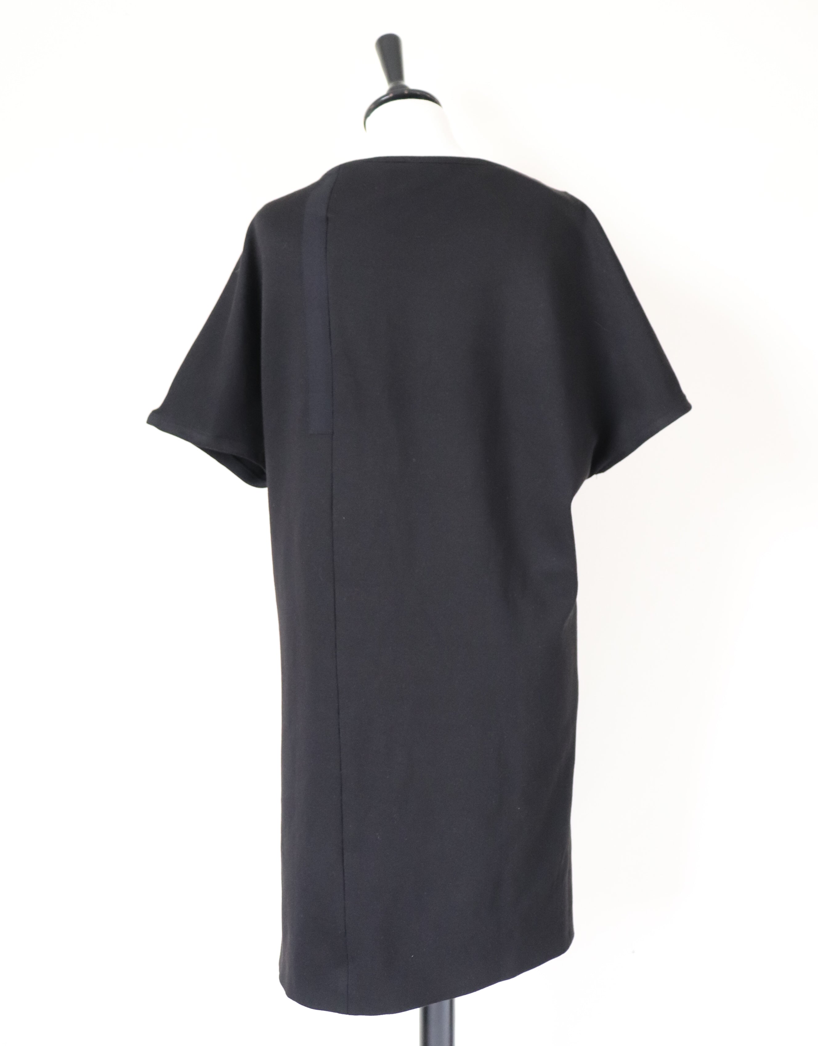 Cacharel Black Dress - Short Sleeve - Stretchy - Label F36 / GB 8 - Fit UK 10 / 12