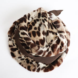 Leopard Print Fur Hat - Small Brim Hat - 1960s Brown - XS / Small